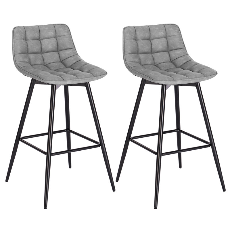 Upholstered Counter Stool with Metal Frame, Grey