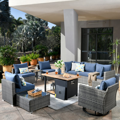 Hop Premium All-Weather Wicker 7 - Person Modular Patio Conversation Set with Cushions