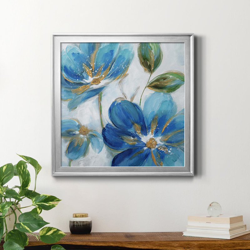 Flowering Blues II - Peinture sur toile encadrée, H 34,5 po x l 34,5 po x P 1,5 po, Argent