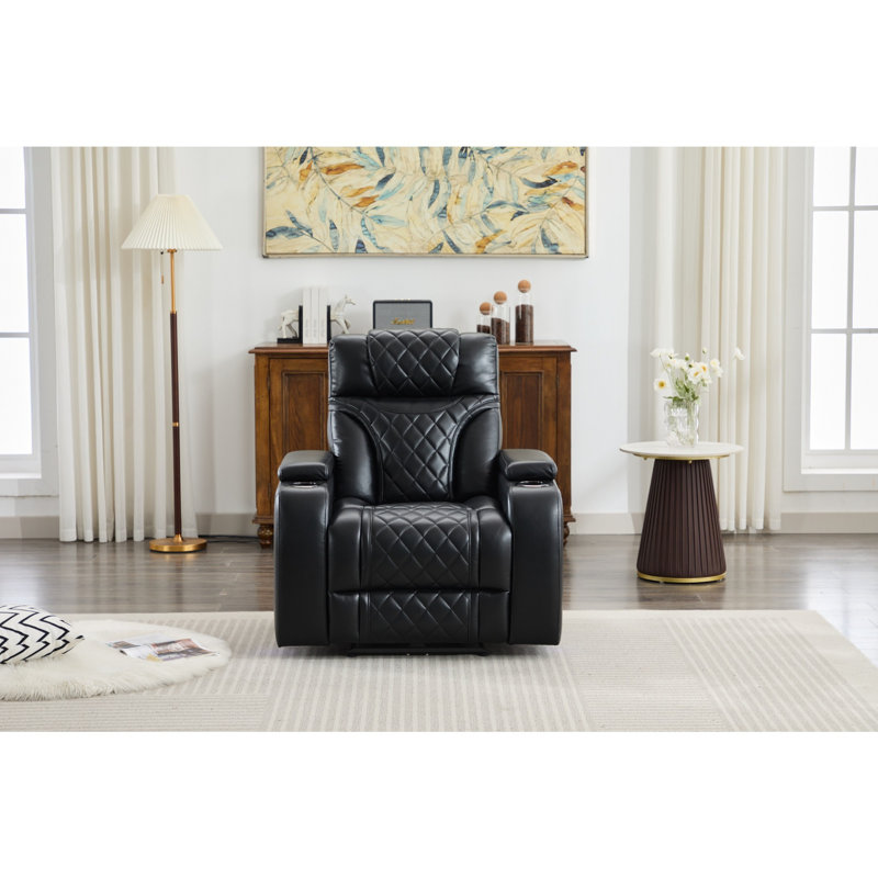 Power Single Recliner Couch With Cup Holder And USB Charging, Black