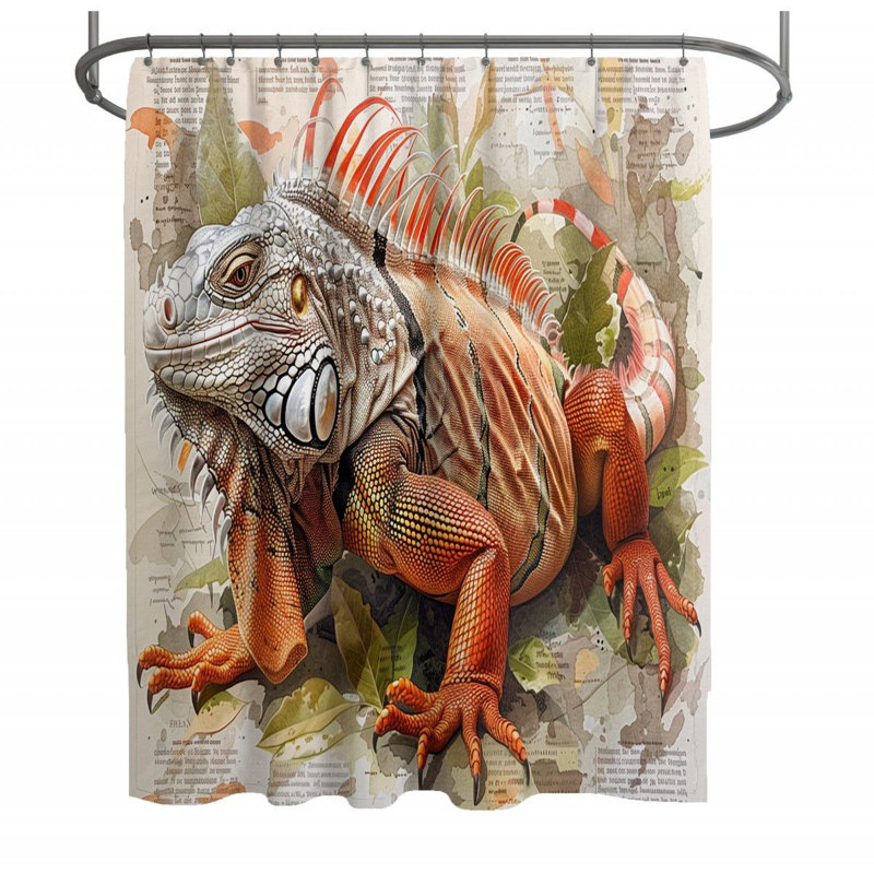 12129_Iguane dessin rideau de douche - décoration de salle de bain reptile, L 70 po x L 83 po