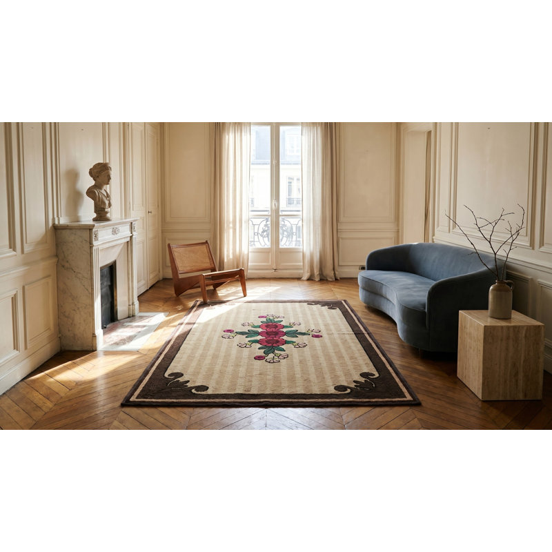 Antique European Influenced Floral Pattern American Hooked Rug