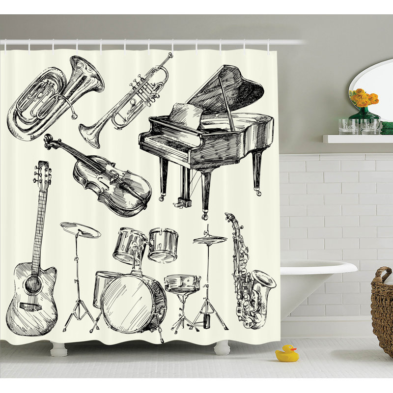 Ensemble de rideau de douche musical instruments, H 70 po x l 69 po