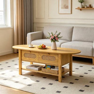 Rattan Coffee Table with Storage Drawers
