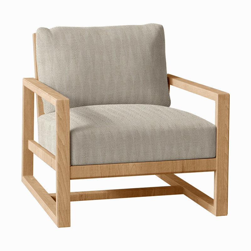 Avondale Patio Lounge Chair with Cushions, Natural Teak, Welt + Standard fill, Herringbone Sand