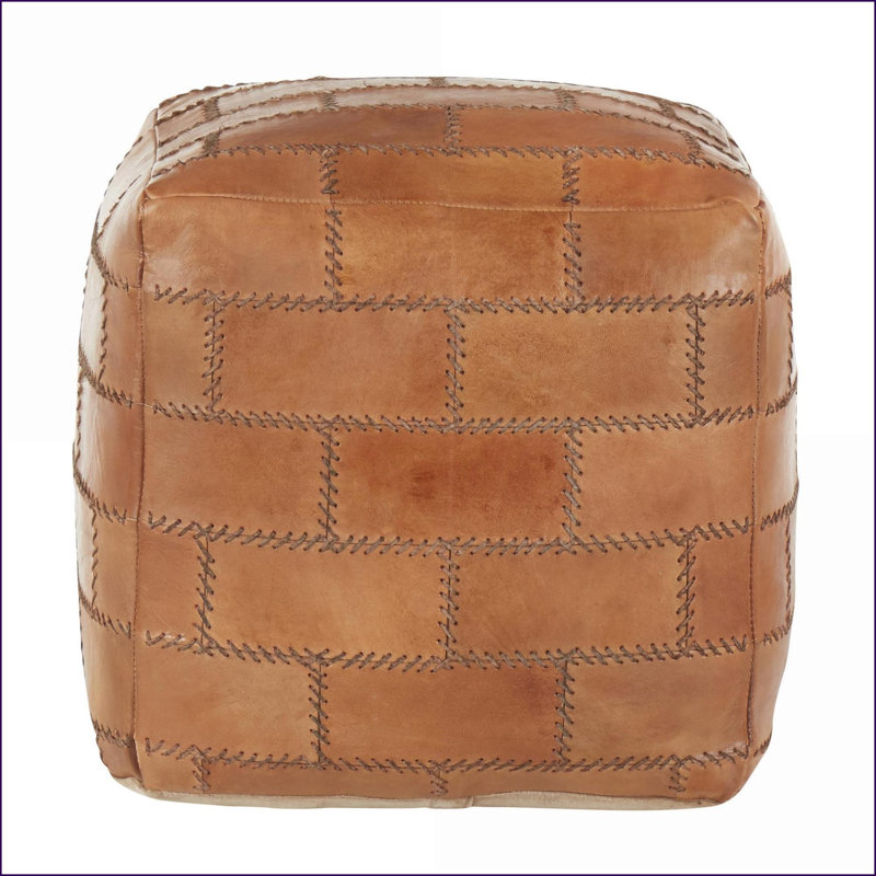 Ottoman Pouf - Industrial Multi-Purpose Leather Patchwork by LumiSource | Walnut Brown | Leather