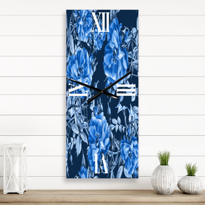 Horloge murale fleurs bleues abstraites