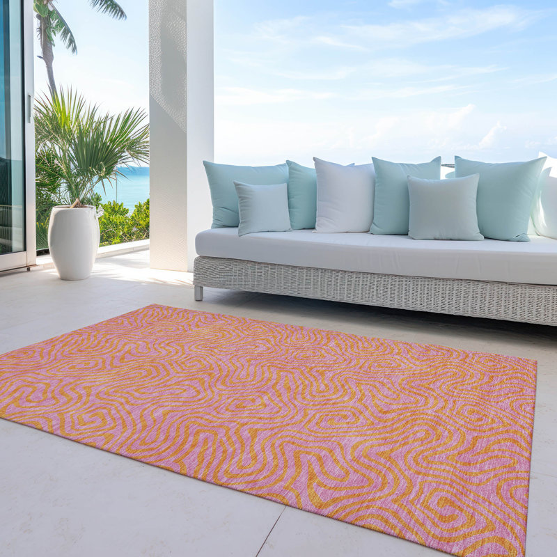 Pink Rectangular Washable Synthetic Flat Woven Rug