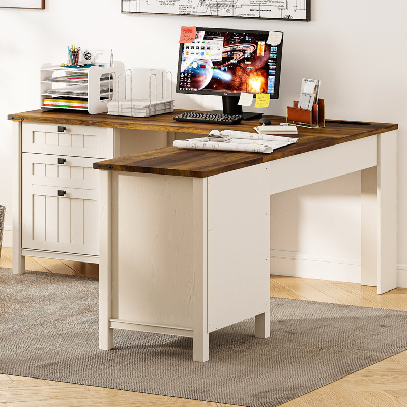 Bureau de direction en L Farmhouse, Blanc