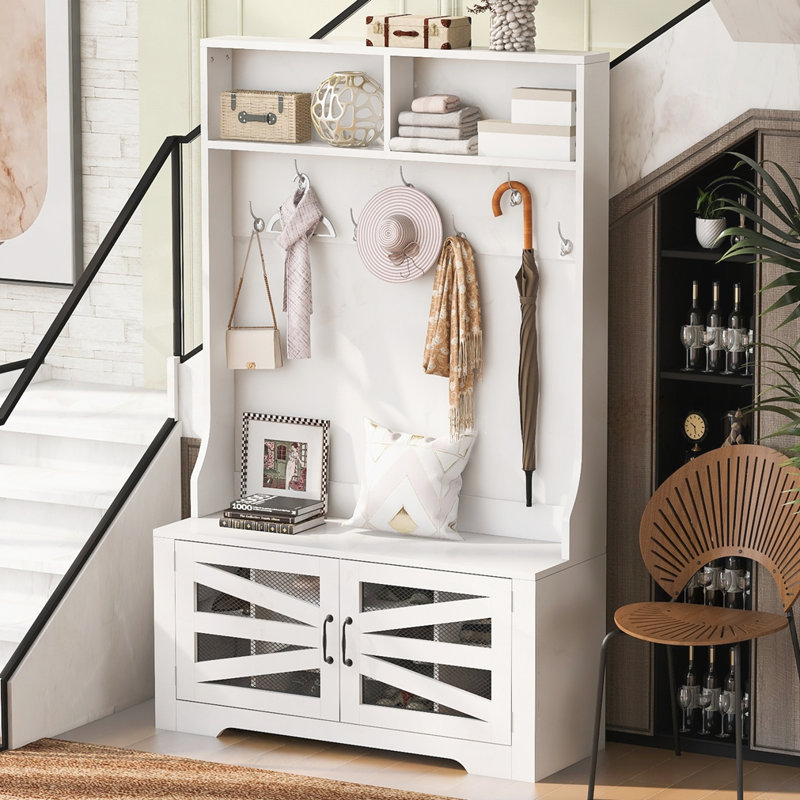 Banc de vestibule 43,3 po avec portemanteau, Blanc