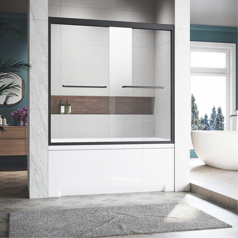 Sliding Glass Tub Door 56-60 In. W X 57 In. H, Matte Black