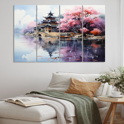 «Vietnam Hue City Reflections on Water», reproduction de toile tendue 4 pièces