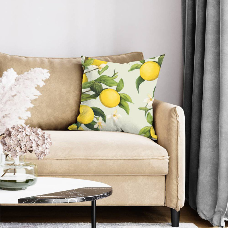 Flowery Lemons Throw Pillow | White – Poly Twill Throw Pillow with Insert, Double-Sided Print