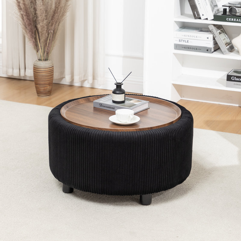 Pietsch Round Coffee Table with Storage, Black Corduroy
