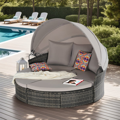 Ensemble de meubles d'extérieur pour lit de jour 5 pièces, canapé à baldaquin avec table relevable pour la cour, le porche et la piscine