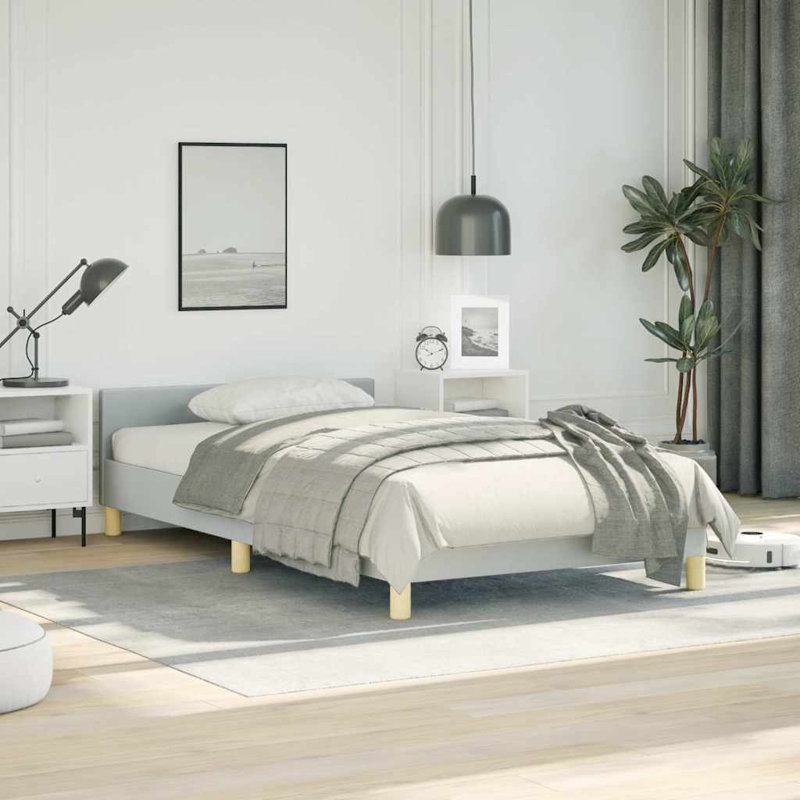 Base de lit en tissu Pranavi vidaXL, support de lattes, sans matelas, Gris clair, Simple extra long