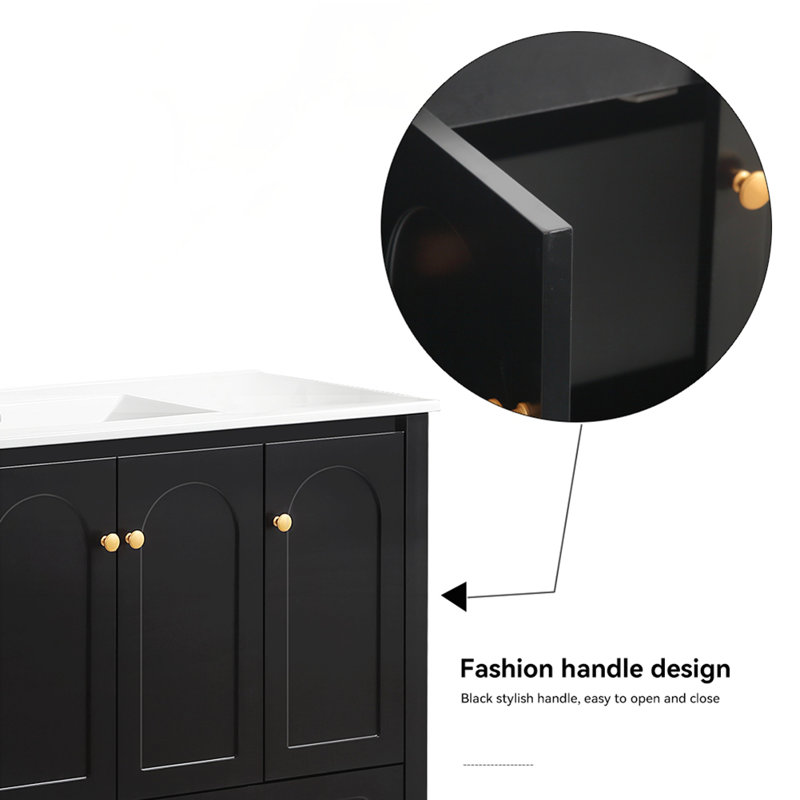 Meuble-lavabo 48 po avec lavabo en céramique, Noir