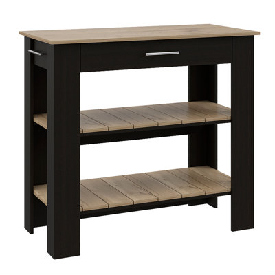 Kitchen Island 37" H, Two Open Storage Shelves, One Drawer, Four Legs,Towel Hanger