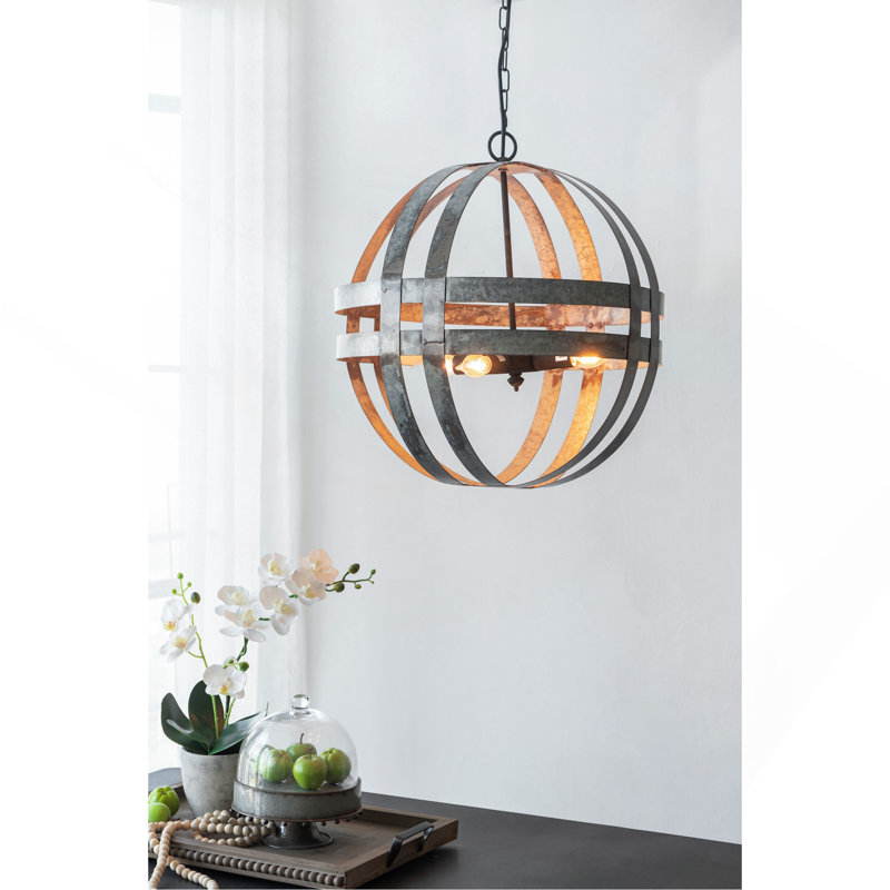 4 - Light Galvanized Chandelier, Hanging Light Fixture With Adjustable Chain For Kitchen Dining Room Foyer Entryway, Bulb Not Included