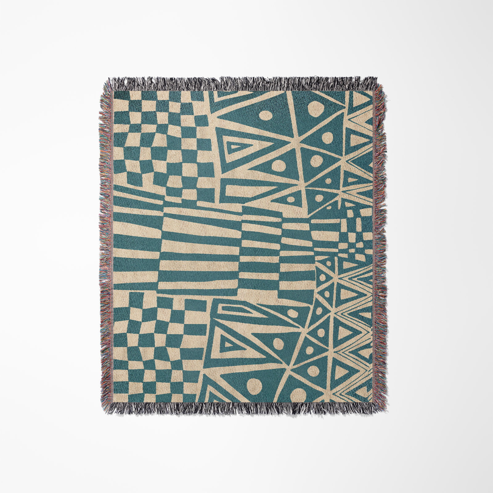 Cocodili Cotton Hand Woven Throw Blanket, Queen, Teal/Beige