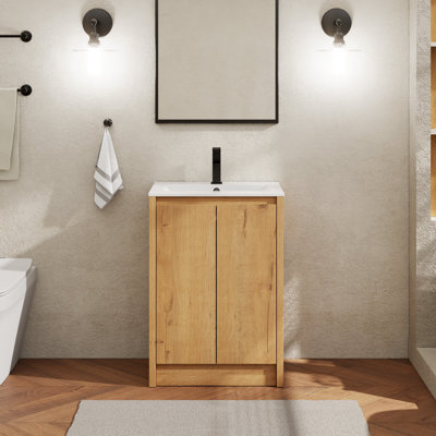 Ensemble de meuble-lavabo en bois 24 po avec lavabo, robinet et drain Sharee