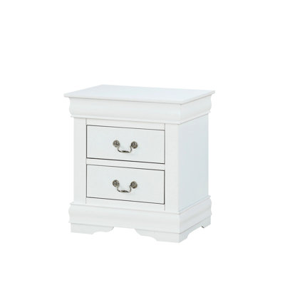 2 Solid Wood Nightstand In White, Contemporary Style, English , Antique Brass Hanging Pull White With 2 Drawers, Transitional Design, Handles