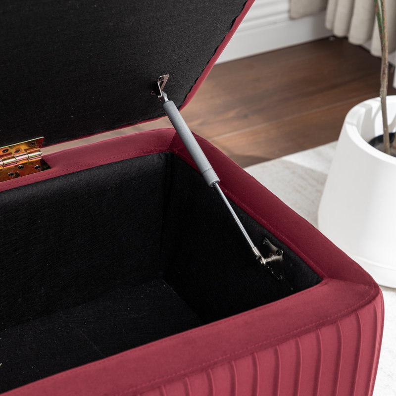 Banc de rangement rembourré en velours Miajah, Red
