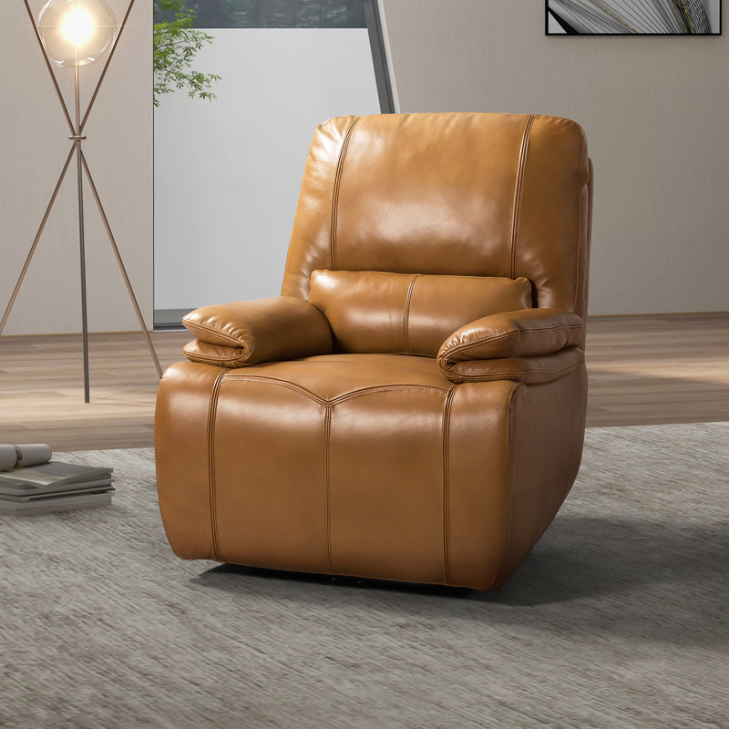 Fauteuil inclinable électrique en cuir Coleen, Cuir véritable brun clair