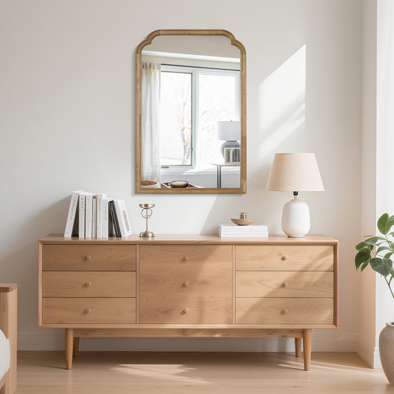 Miroir mural Ancalin, 36 po x 24 po, Bois d'hévéa miel foncé