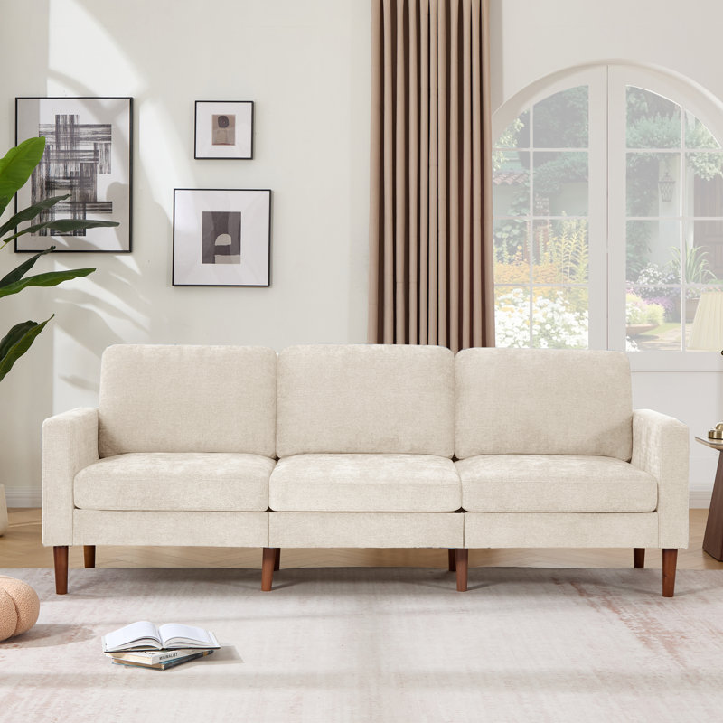 91.73'' Upholstered Square Arm Sofa Beige Chenille, Beige Chenille
