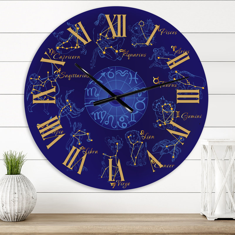 Zodiaque avec constellations et signes du zodiaque - Horloge murale moderne, Très petit