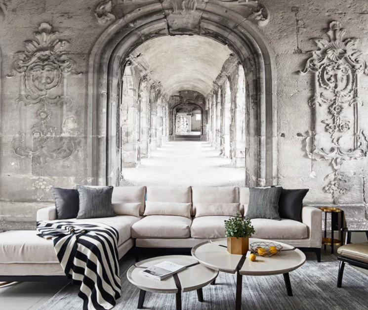 Papier peint gris architectural, L 27,96 po x l 39 po