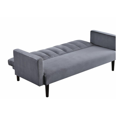72" Velvet Convertible Futon Sofa Bed - Full Out Twin Sleeper Couch w/Channel Stitch, Wood Frame & High-Density Foam - Space-Saving for Apartments/Dorms, Grey