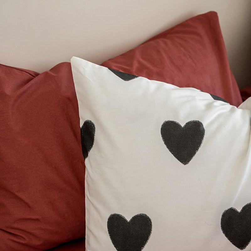 Heart Bed Linen Red White With Black Heart Pattern Romantic Soft Microfiber Bed Cover Hearts Aesthetic Reversible Bed Linen Set