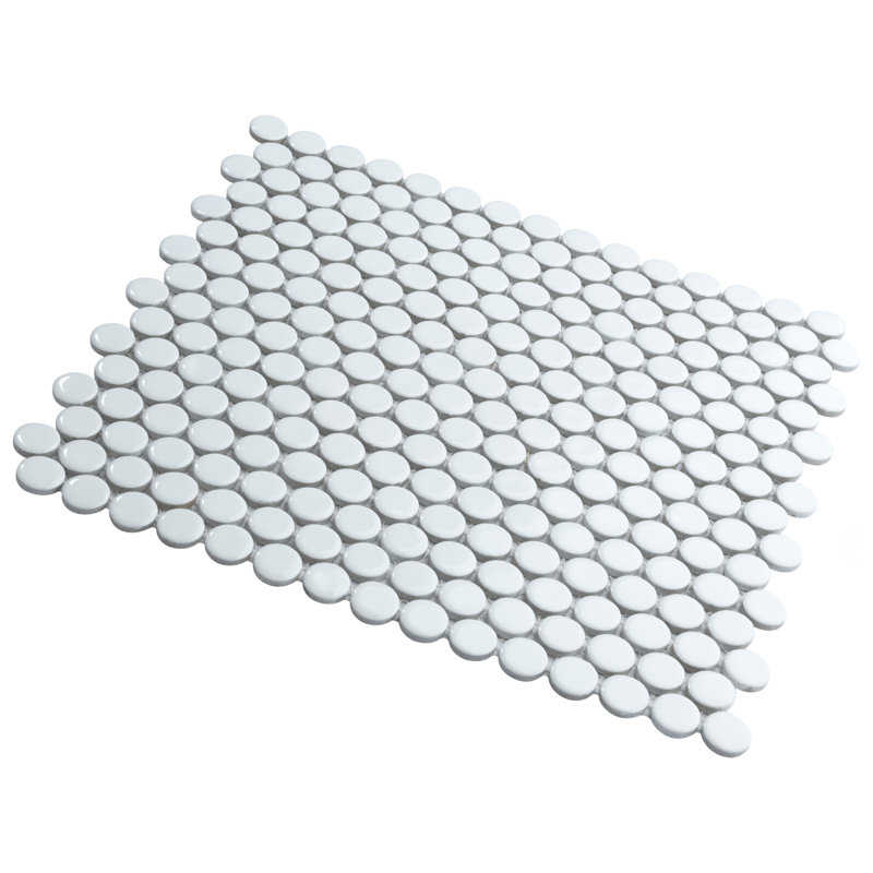 Carreau de mosaïque rond en porcelaine pour plancher et mur 11-7/8 po x 12-5/8 po Hudson Penny, Blanc