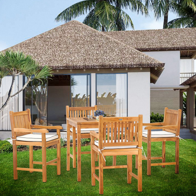 Outdoor 5 - Piece Teak Bistro Set with Cushions