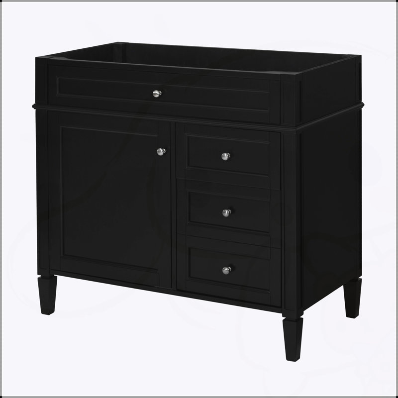 Meuble-lavabo moderne 36 po avec 2 tiroirs et un tiroir basculant, structure en bois massif pour un rangement efficace, Noir
