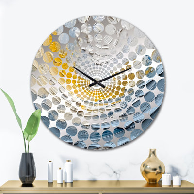 Horloge murale spirales abstraites dorées et bleues