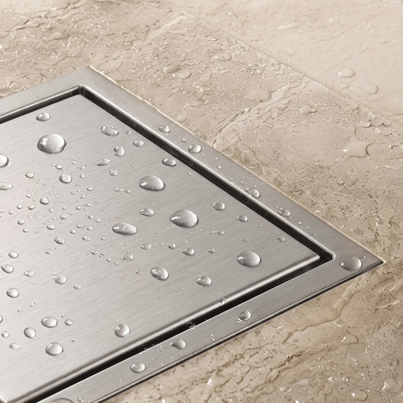 Drain de douche carré 5,9 po, Nickel brossé