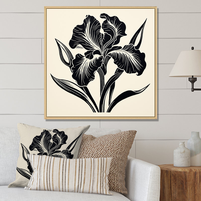 Iris monochrome en noir et blanc I sur toile, H 16 po x l 16 po x P 1 po, Cadre flottant brun