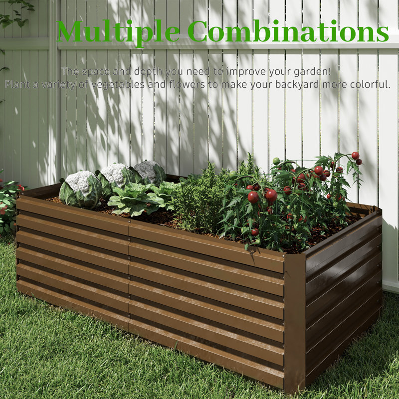 Lit de jardin surélevé en métal Minhchau, H 24 po x l 96 po x P 48 po, Brun, 1