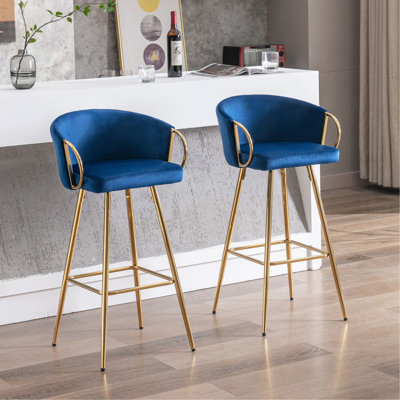 Ensemble de 26 tabourets de bar 26 po avec repose-pieds en velours chromé et tabouret de bar doré