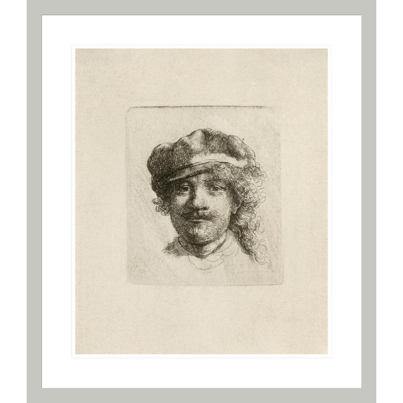 Autoportrait portant une casquette souple (Les trois moustaches) par Rembrandt van Rijn - Reproduction giclée encadrée