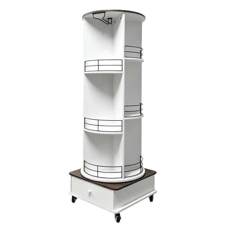 Porte-bouteilles pivotant à 360° avec tiroir, White
