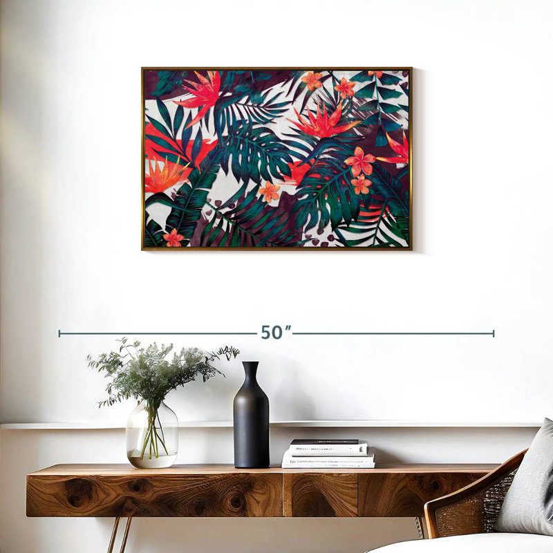Palmiers et fleurs tropicales, Cadre flottant doré, 31 po x 21 po
