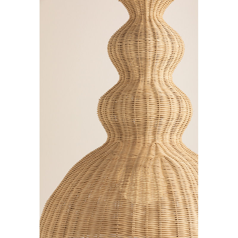 Aged Brass Indoor/Outdoor Pendant with Natural Wicker Shade