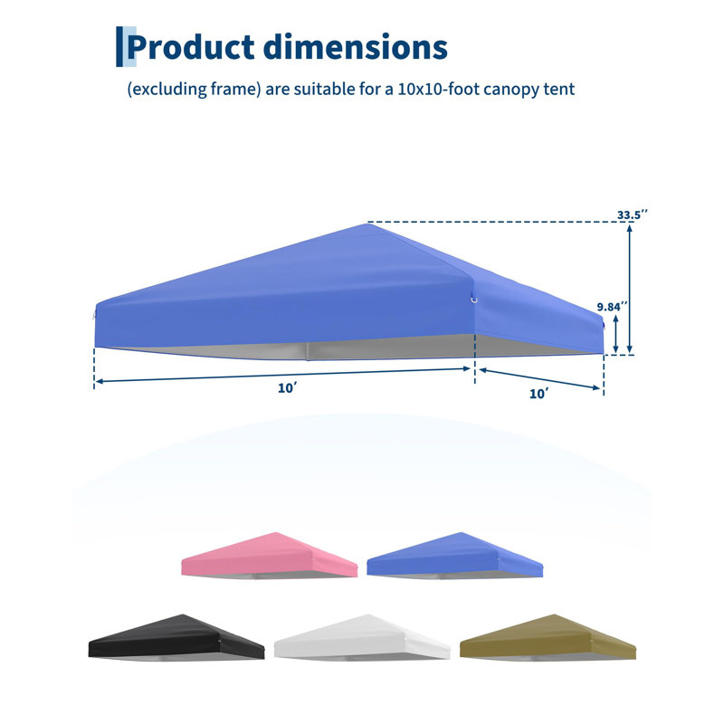 10x10ft Canopy Replacement Top, Silver Coated Waterproof UV Protection Cover for Pop Up Tent Patio Garden Shade, Blue