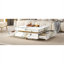 Table basse avec 4 tiroirs, base suspendue, plateau en faux marbre, blanc doux, carré de 43,3 po