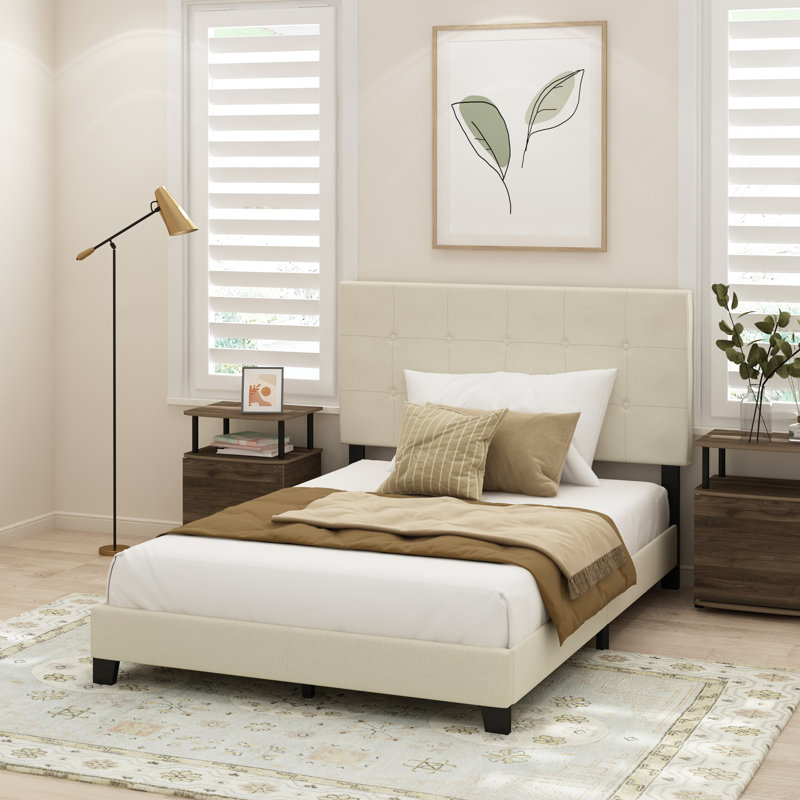 Lit plateforme tapissier Anding, Double, Lin