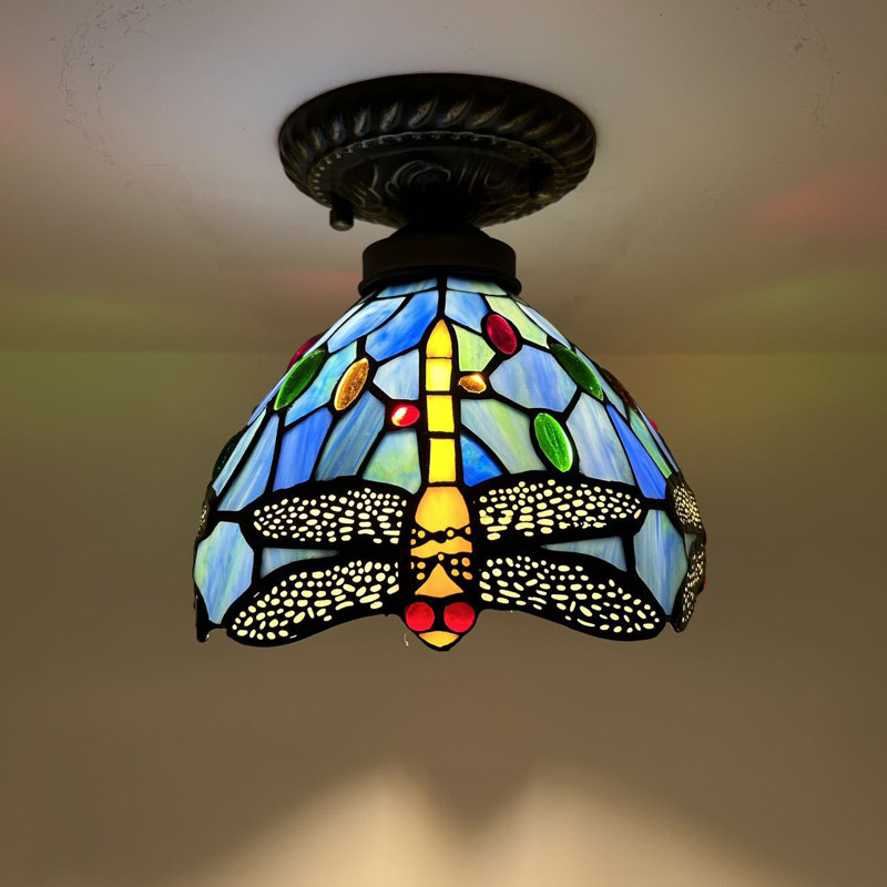 Ventilateur de plafond en forme de bol en bronze à 1 lumière 8 po, Bleu